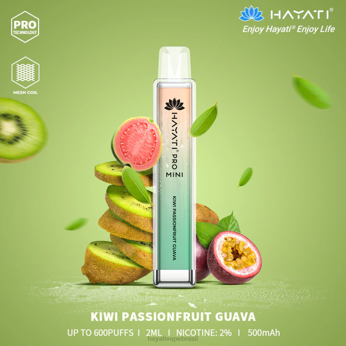 Hayati Vape Brasil - Hayati Pro Mini descartável H0PN13 kiwi maracujá cuava