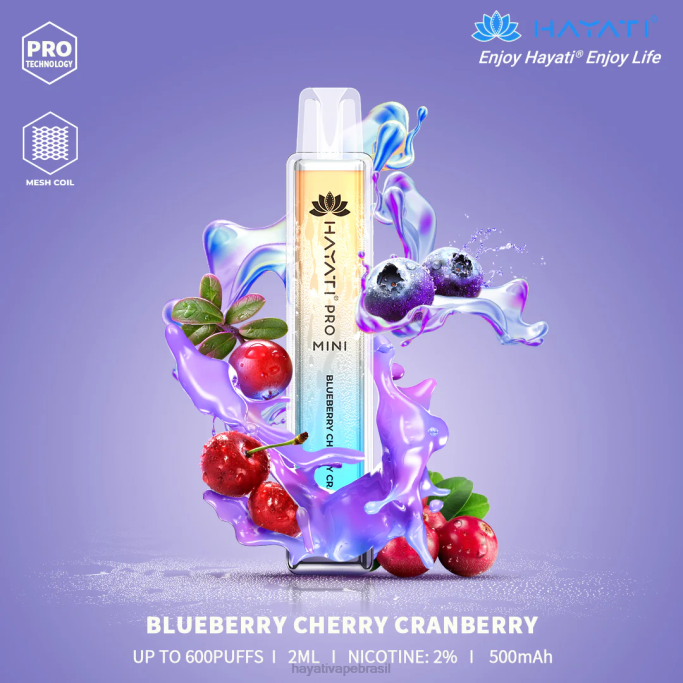 Hayati Vape Liquid - Hayati Pro Mini descartável H0PN5 mirtilo cereja cranberry