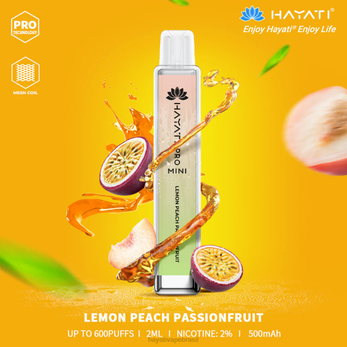 Hayati Vape Near Me - Hayati Pro Mini descartável H0PN28 limão, pêssego, maracujá