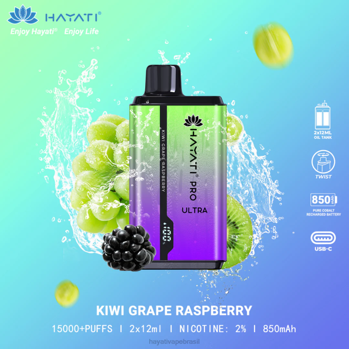 Hayati Brasília - Hayati Pro Ultra 15.000 baforadas descartáveis H0PN202 kiwi uva framboesa