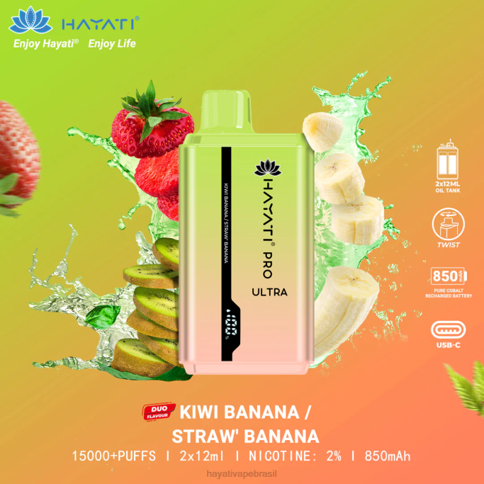 Hayati Brasília - Hayati Pro Ultra 15.000 baforadas descartáveis H0PN222 banana kiwi/banana morango