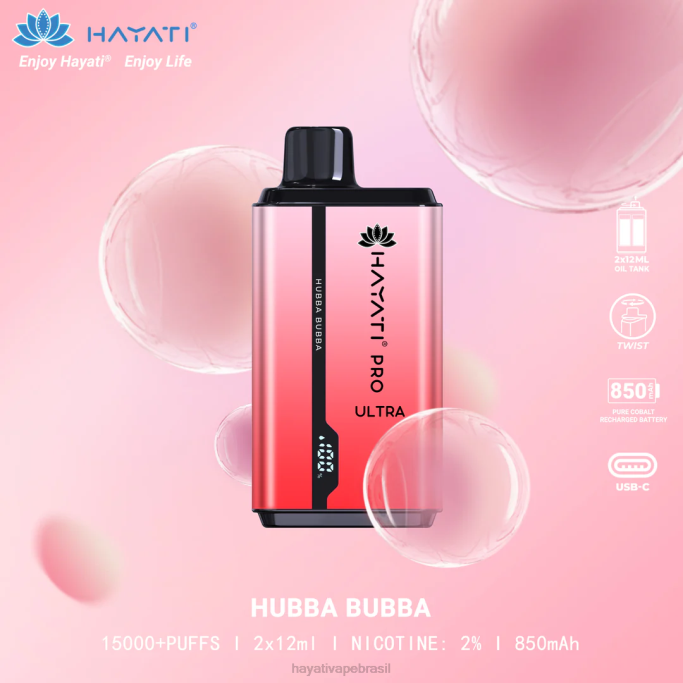Hayati Brasil - Hayati Pro Ultra 15.000 baforadas descartáveis H0PN201 hubba bubba