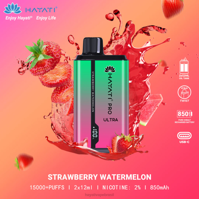 Hayati Brasil - Hayati Pro Ultra 15.000 baforadas descartáveis H0PN211 melancia morango