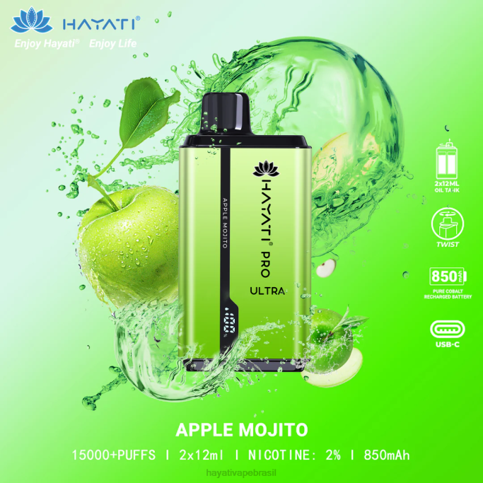 Hayati Price Brasil - Hayati Pro Ultra 15.000 baforadas descartáveis H0PN200 mojito de maçã