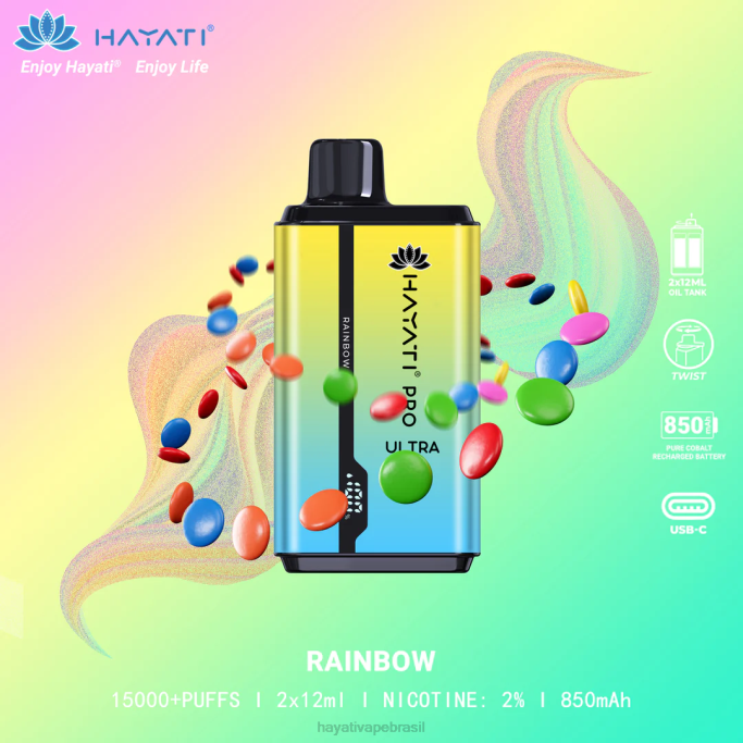 Hayati Store Brasil - Hayati Pro Ultra 15.000 baforadas descartáveis H0PN209 arco-íris