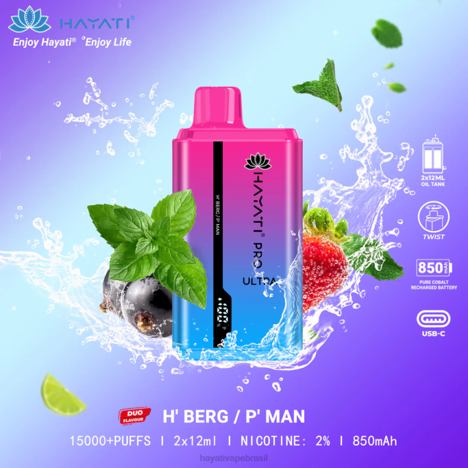 Hayati Store Brasil - Hayati Pro Ultra 15.000 baforadas descartáveis H0PN219 h'berg/p' cara