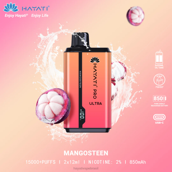 Hayati Vape Liquid - Hayati Pro Ultra 15.000 baforadas descartáveis H0PN205 mangostão