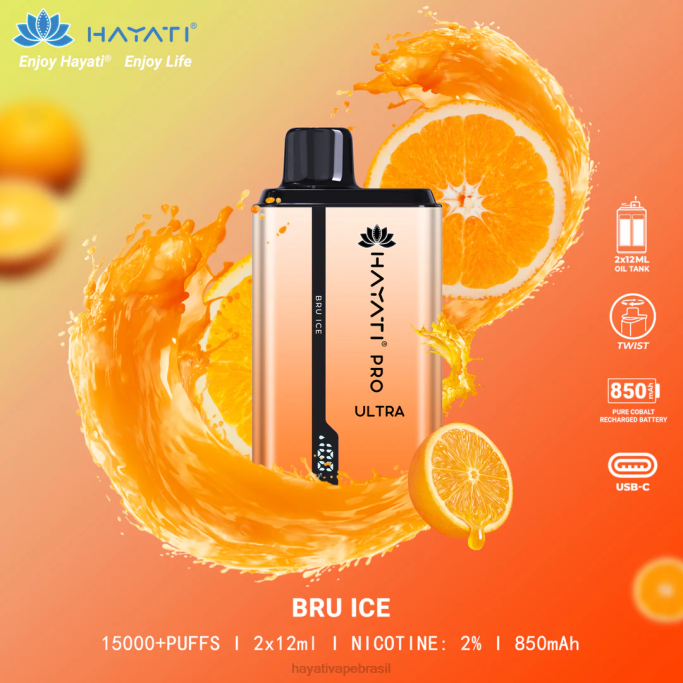 Hayati Vape Near Me - Hayati Pro Ultra 15.000 baforadas descartáveis H0PN198 bru gelo