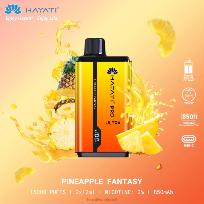 Hayati Vape Near Me - Hayati Pro Ultra 15.000 baforadas descartáveis H0PN208 fantasia de abacaxi