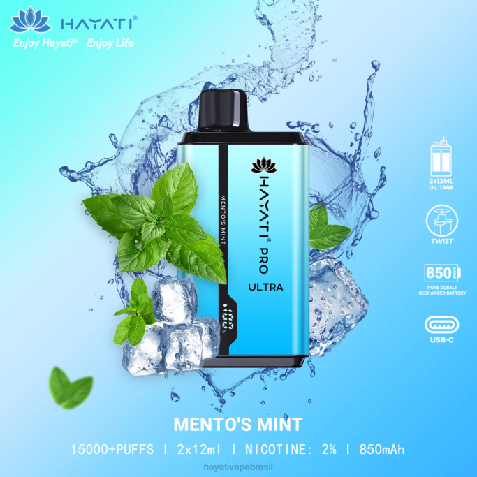 Hayati Vape Review - Hayati Pro Ultra 15.000 baforadas descartáveis H0PN206 hortelã do mento