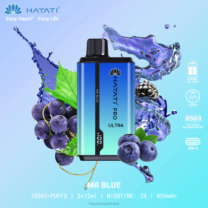Hayati Vapes Wholesale - Hayati Pro Ultra 15.000 baforadas descartáveis H0PN207 senhor azul