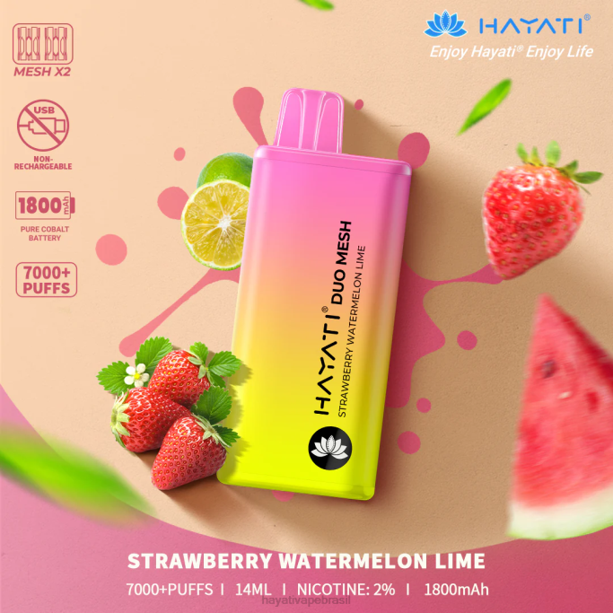 Hayati Vape Brasil - Hayati Duo Mesh descartável H0PN183 limão melancia morango