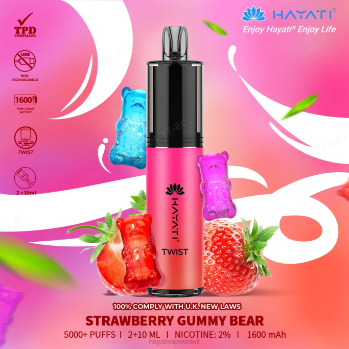 Hayati Brasília - Hayati Twist descartável H0PN82 ursinho de goma de morango