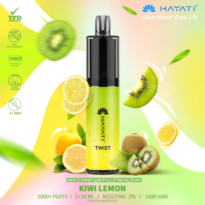 Hayati Vape Brasil - Hayati Twist descartável H0PN73 kiwi limão