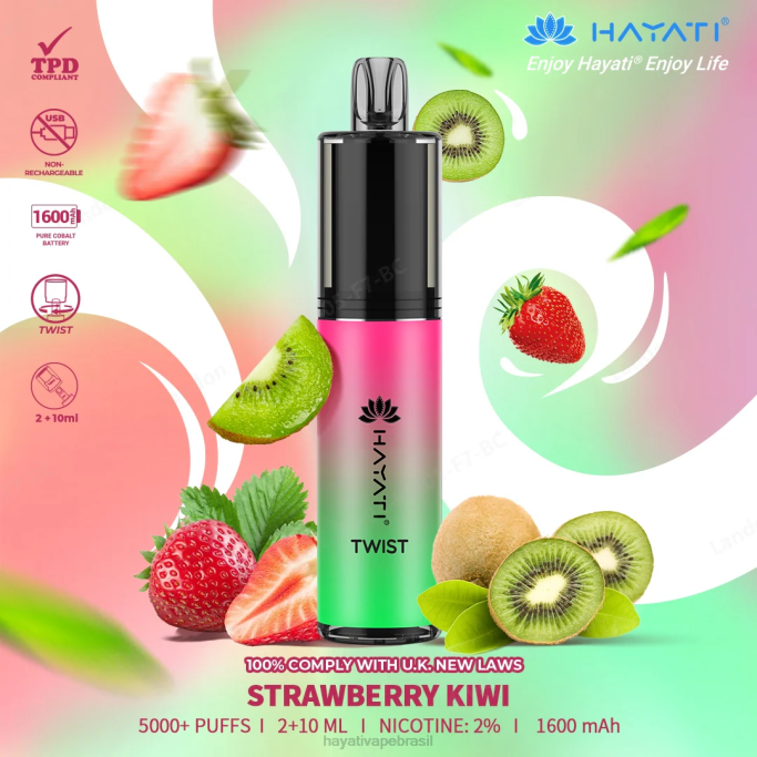 Hayati Vape Brasil - Hayati Twist descartável H0PN83 kiwi morango