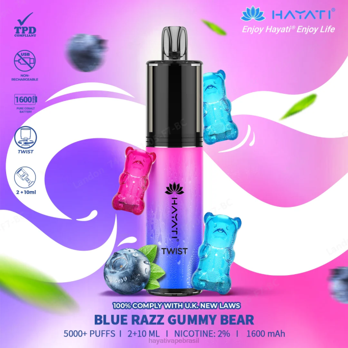 Hayati Vape Flavours - Hayati Twist descartável H0PN64 ursinho de goma razz azul