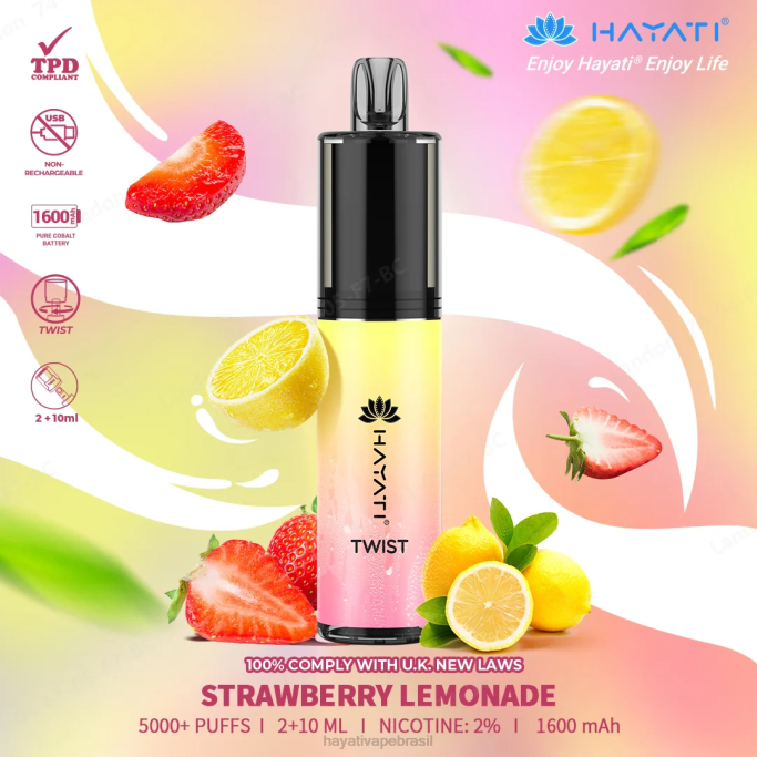 Hayati Vape Flavours - Hayati Twist descartável H0PN84 limonada de morango