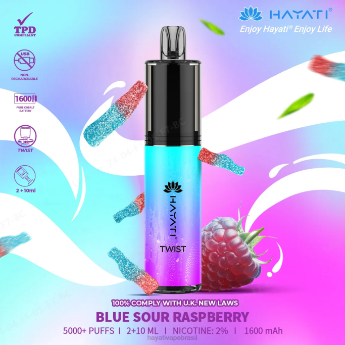 Hayati Vape Liquid - Hayati Twist descartável H0PN65 framboesa azeda azul