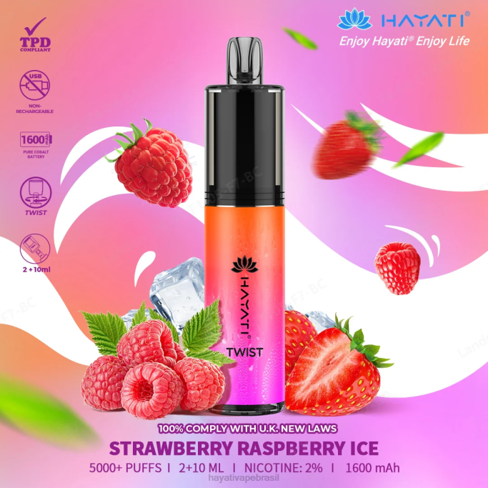 Hayati Vape Liquid - Hayati Twist descartável H0PN85 gelo de morango e framboesa