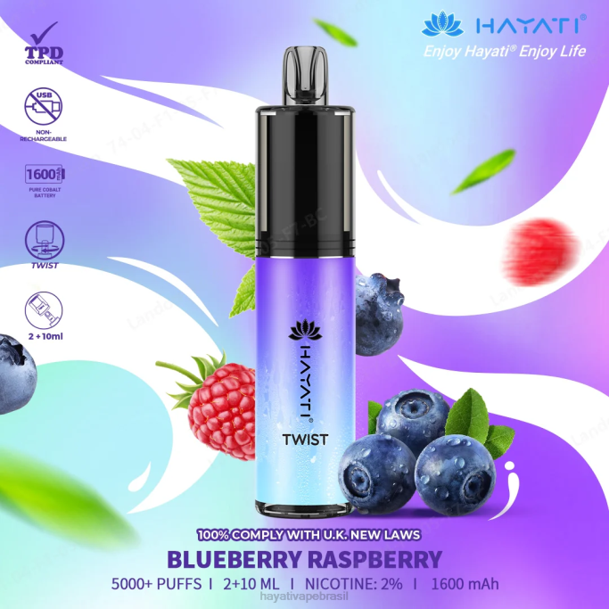 Hayati Vape Review - Hayati Twist descartável H0PN66 framboesa mirtilo