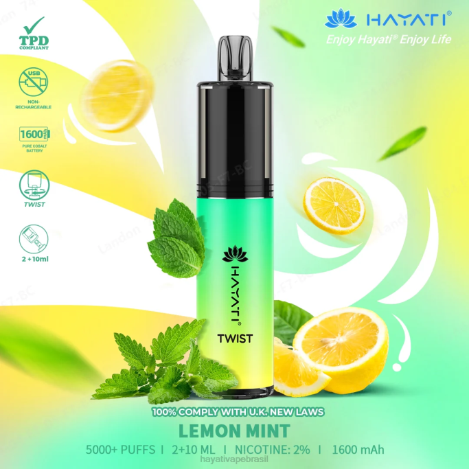 Hayati Vape Review - Hayati Twist descartável H0PN76 hortelã-limão