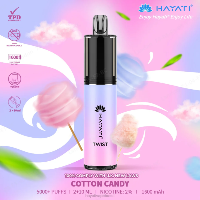 Hayati Vapes Wholesale - Hayati Twist descartável H0PN67 algodão doce