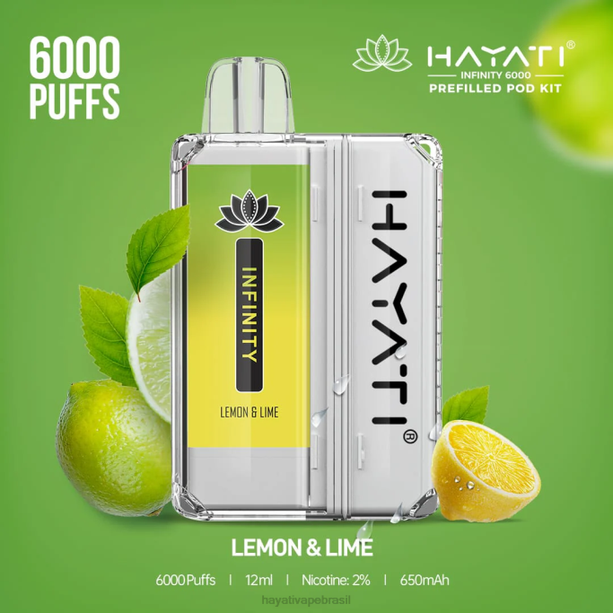 Hayati Vape Brasil - Hayati Infinity 6.000 kits de cápsulas H0PN153 limão