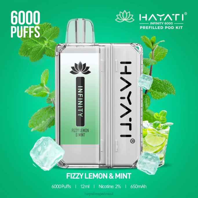 Hayati Vapes Wholesale - Hayati Infinity 6.000 kits de cápsulas H0PN147 limão e hortelã efervescente