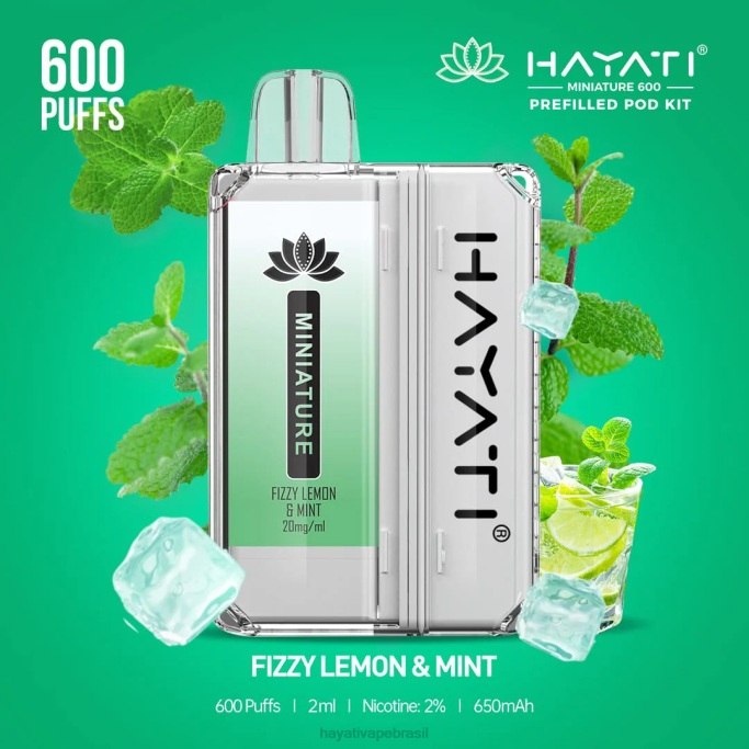 Hayati Vape Brasil - Hayati Miniature 600 kits de cápsulas H0PN33 limão e hortelã efervescente