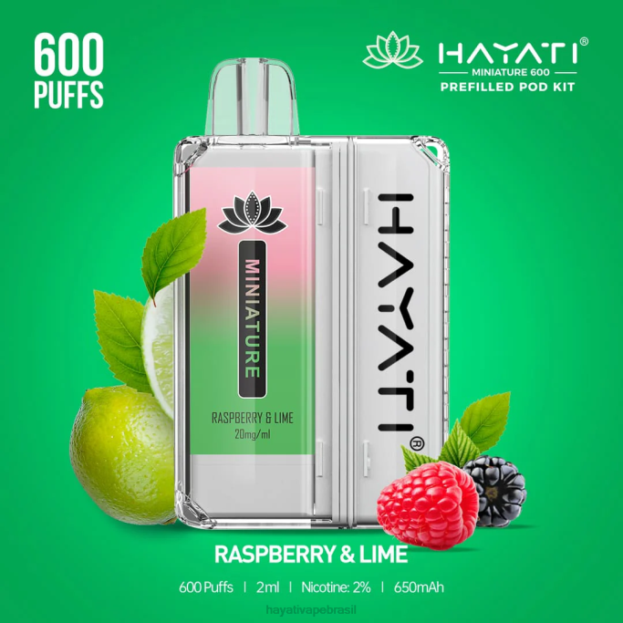 Hayati Vape Brasil - Hayati Miniature 600 kits de cápsulas H0PN43 framboesa e limão