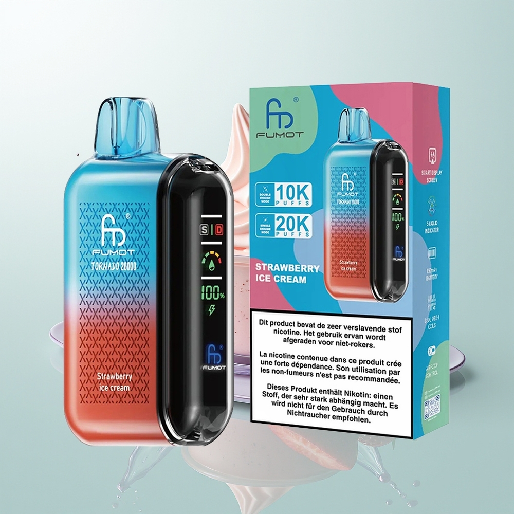 Fumot Tornado 20000 Puffs Sorvete de Morango com Bateria Recarregável