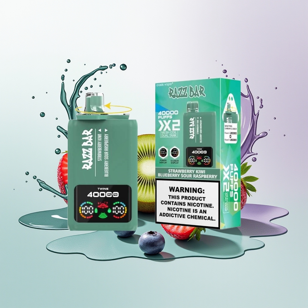 Razz Bar 40000 Morango Kiwi - Mirtilo Framboesa Azeda com Tela de Potência