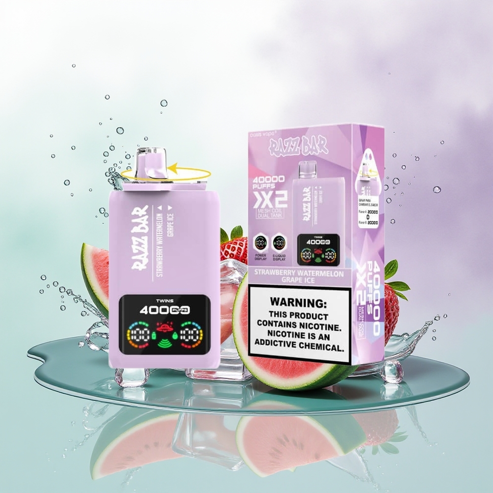 Razz Bar 40000 Morango Melancia - Uva Gelo com Tela de Potência e Bobina Mesh