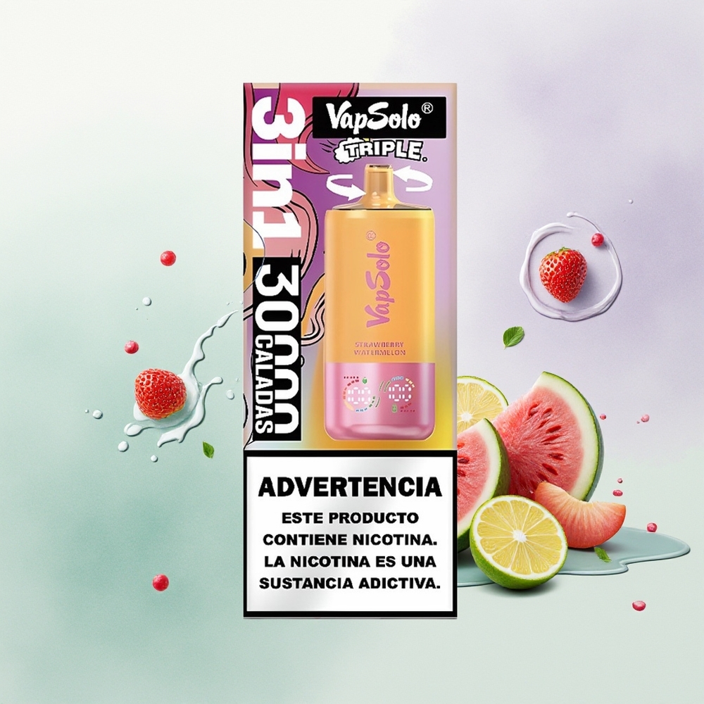 Vapsolo Triple 30000 Morango Melancia & Limão Pêssego com 40ml