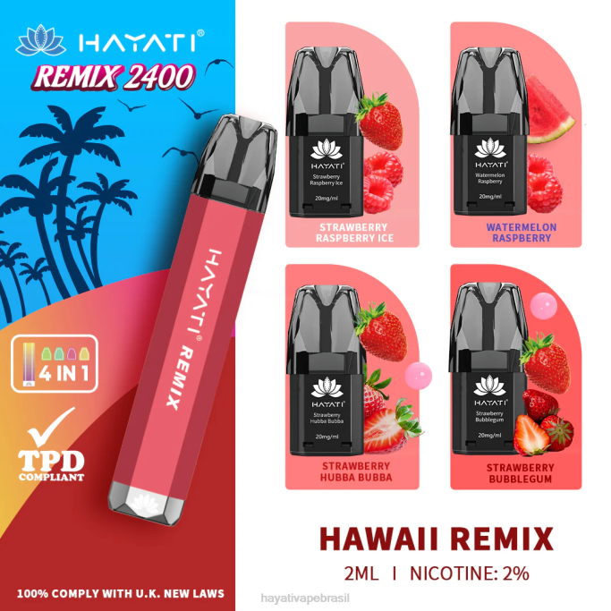 Hayati Vape Flavours - Hayati Remix sistema de cápsulas pré-preenchidas 2.400 baforadas H0PN54 havaí remix