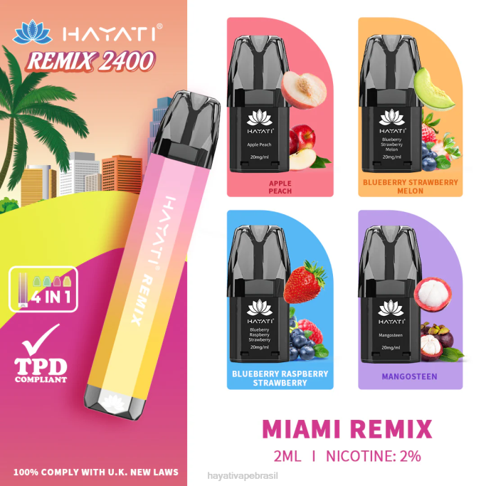 Hayati Vape Review - Hayati Remix sistema de cápsulas pré-preenchidas 2.400 baforadas H0PN56 miami remix