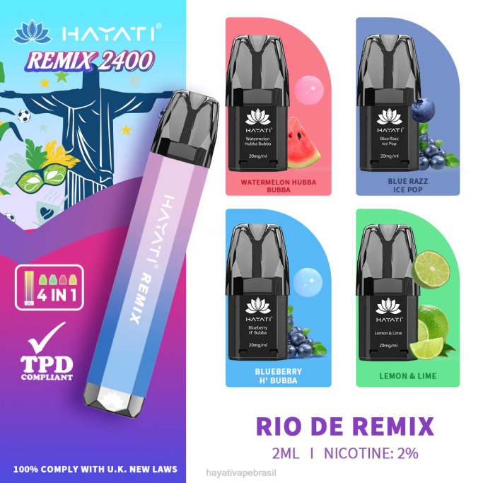 Hayati Vapes Wholesale - Hayati Remix sistema de cápsulas pré-preenchidas 2.400 baforadas H0PN57 rio de remix